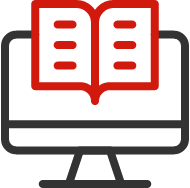 line art of book in front of monitor