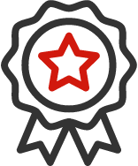 Line art of a ribbon with a red star outlined in the center.