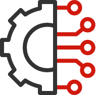 line art of a sprocket that merges with lines on a PCB