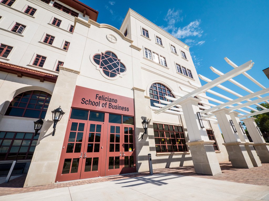 Feliciano School of Business entrance near the Cafe