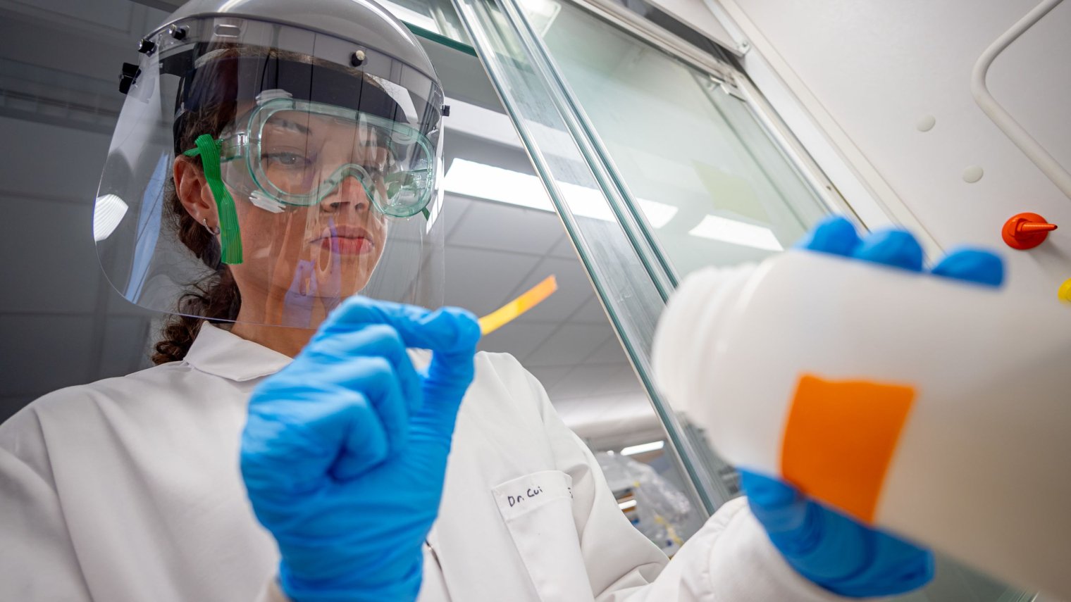 Cepin in lab examining pollen sample