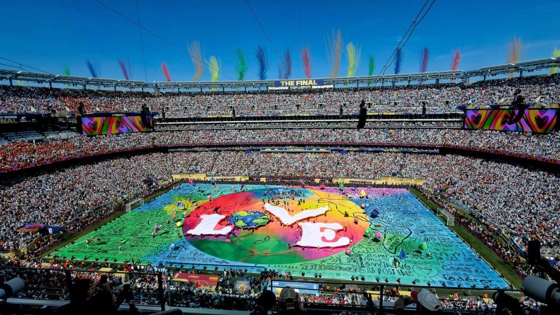 The word "LOVE" is spelled out during the FIFA World Cup Final, 2026 halftime show.
