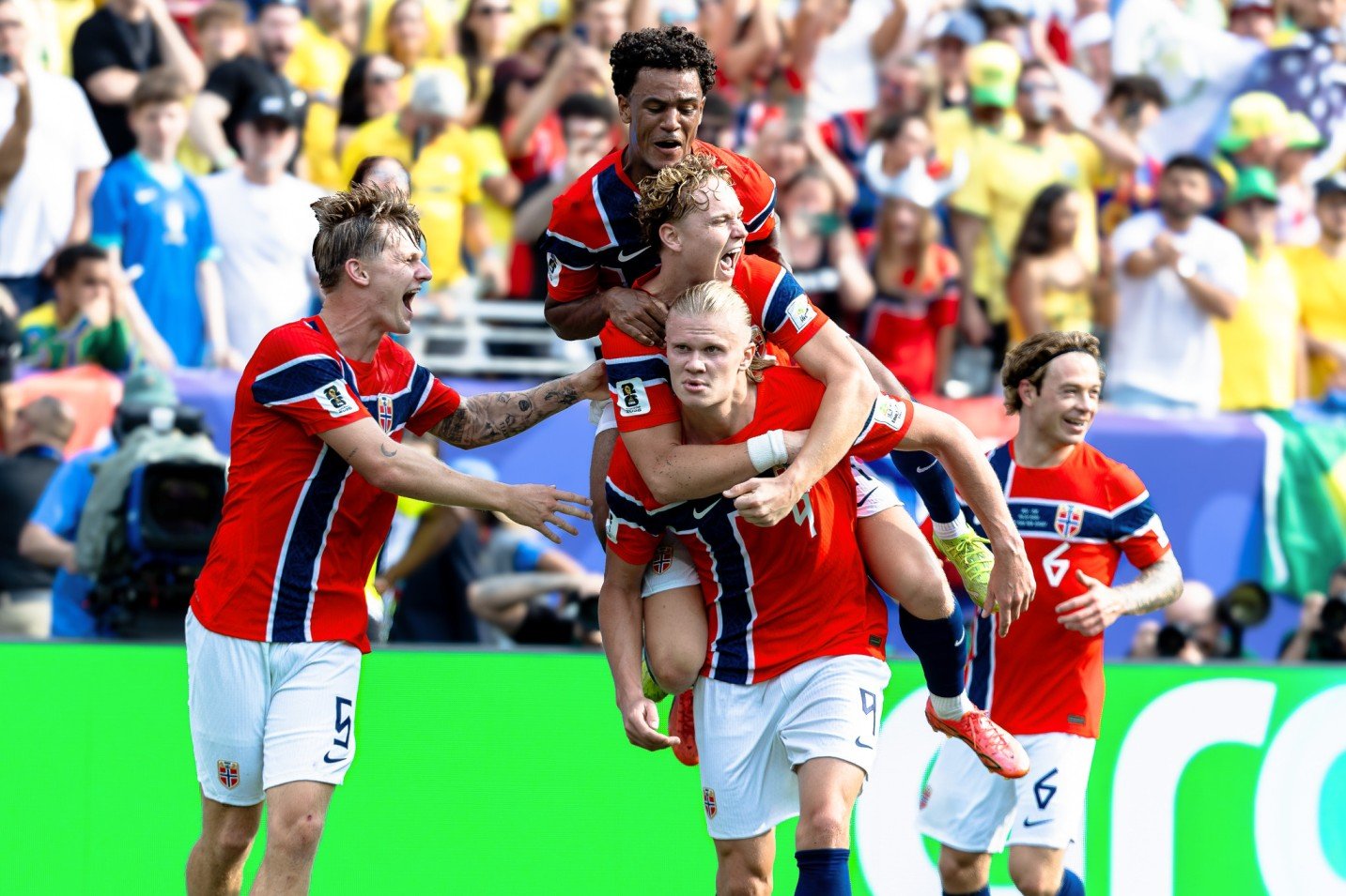 Norway celebrates a goal by Erling Haaland.