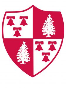 Red and white crest-shield for Montclair State University.