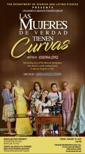 photo for performance of Real Women Have Curves. Shows 5 women with dresses and sewing machines