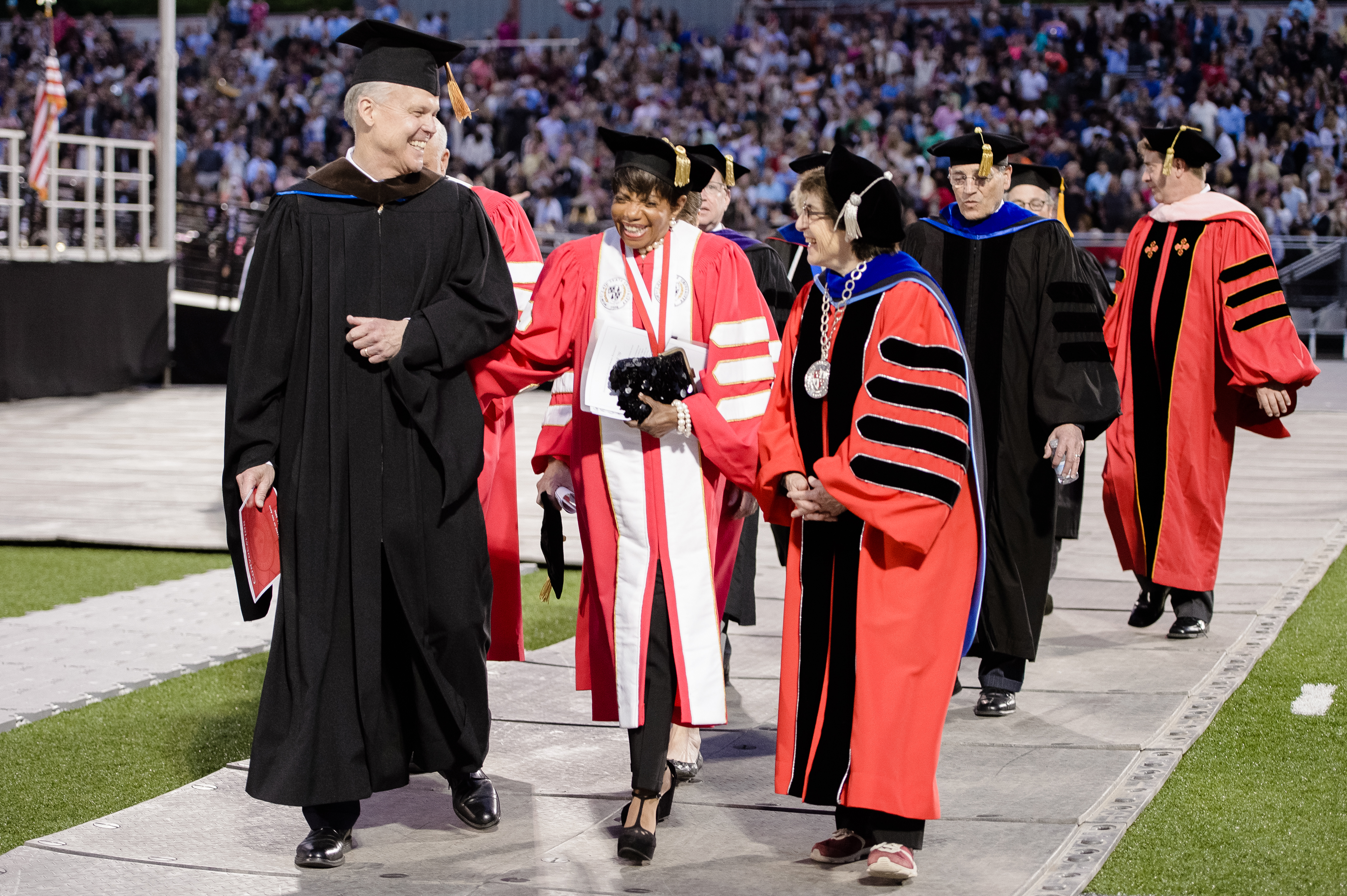 College of the Arts Dean Daniel Gurskis, Distinguished Alumna Award recipient Melba Moore '70, and President Susan Cole and the 2016 College of the Arts Convocation.