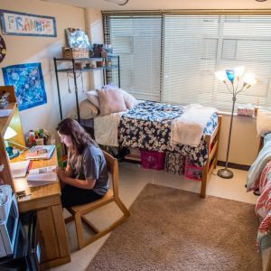 Photo of a student's room in Blanton Hall.